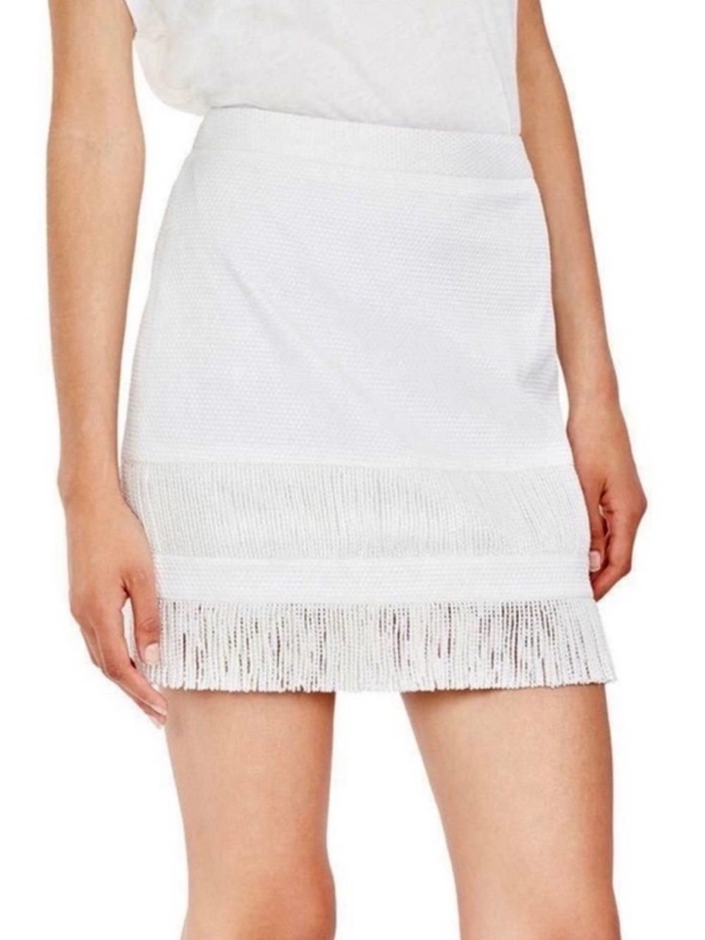 NEW SASS & BIDE IVORY FRINGE MINI SKIRT